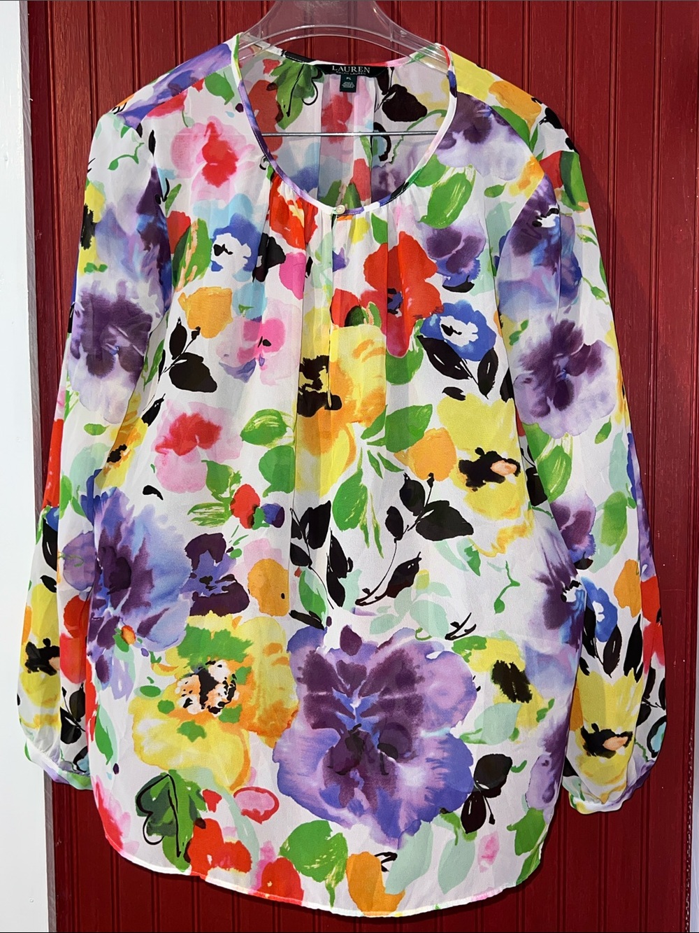 Lauren Ralph Lauren Floral Long-Sleeve Blouse in Multicolor Sheer